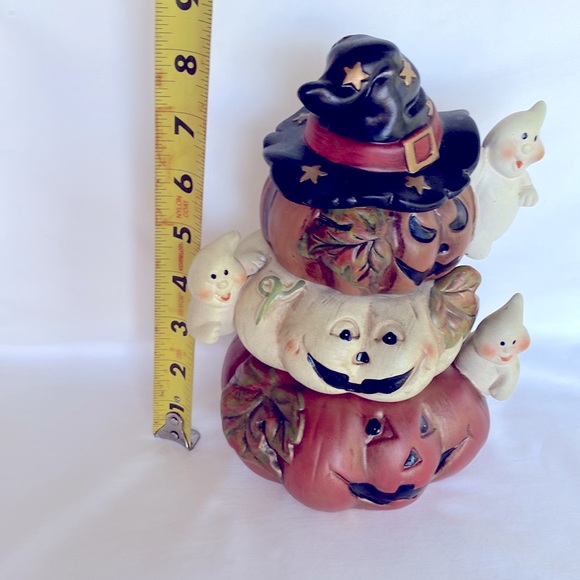 Gently Used Spooky Pumpkin Three Tiers Ceramic Candle Holder Halloween Decor - Picture 6 of 8